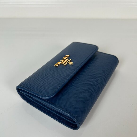 Prada Blue Saffiano Compact Wallet Leather Card Holder - Picture 9 of 9